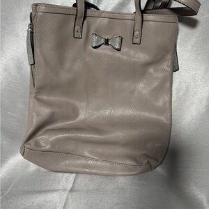 Candies Gray Faux Leather Tote Bag Sparkly Bow Zipper‎ Accent